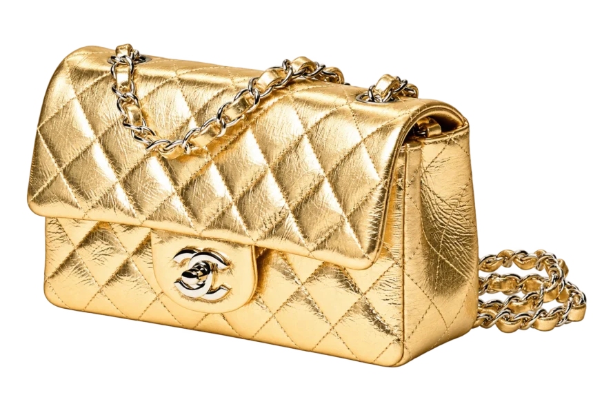 Chanel metallic gold quilted flap bag with chain strap