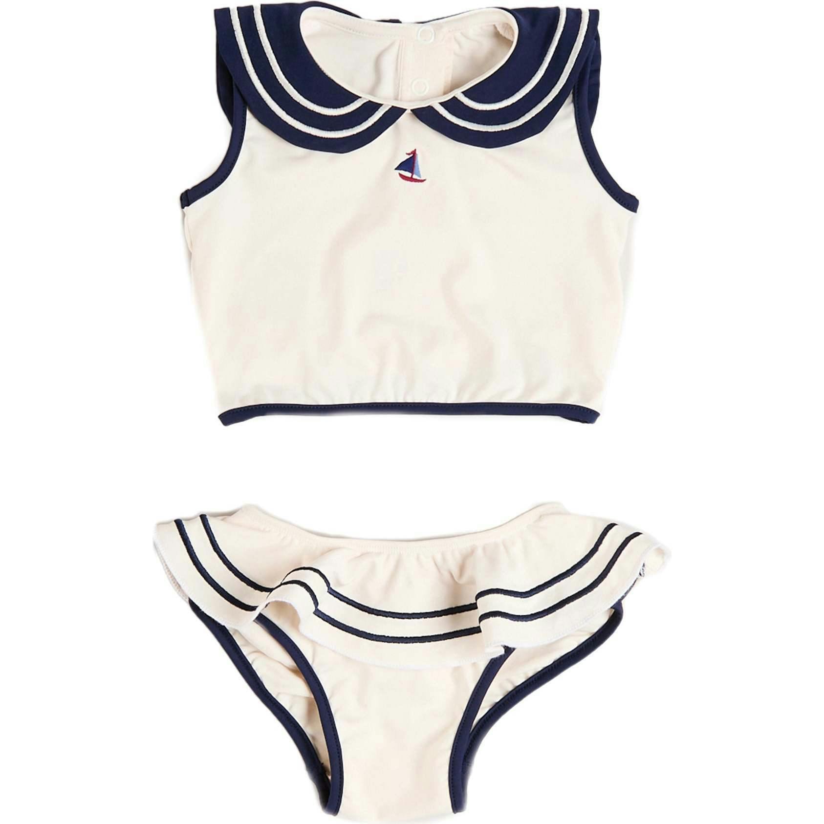 Mini · Pepa London Mariner collar embroidered boat motif two-piece swimsuit · White