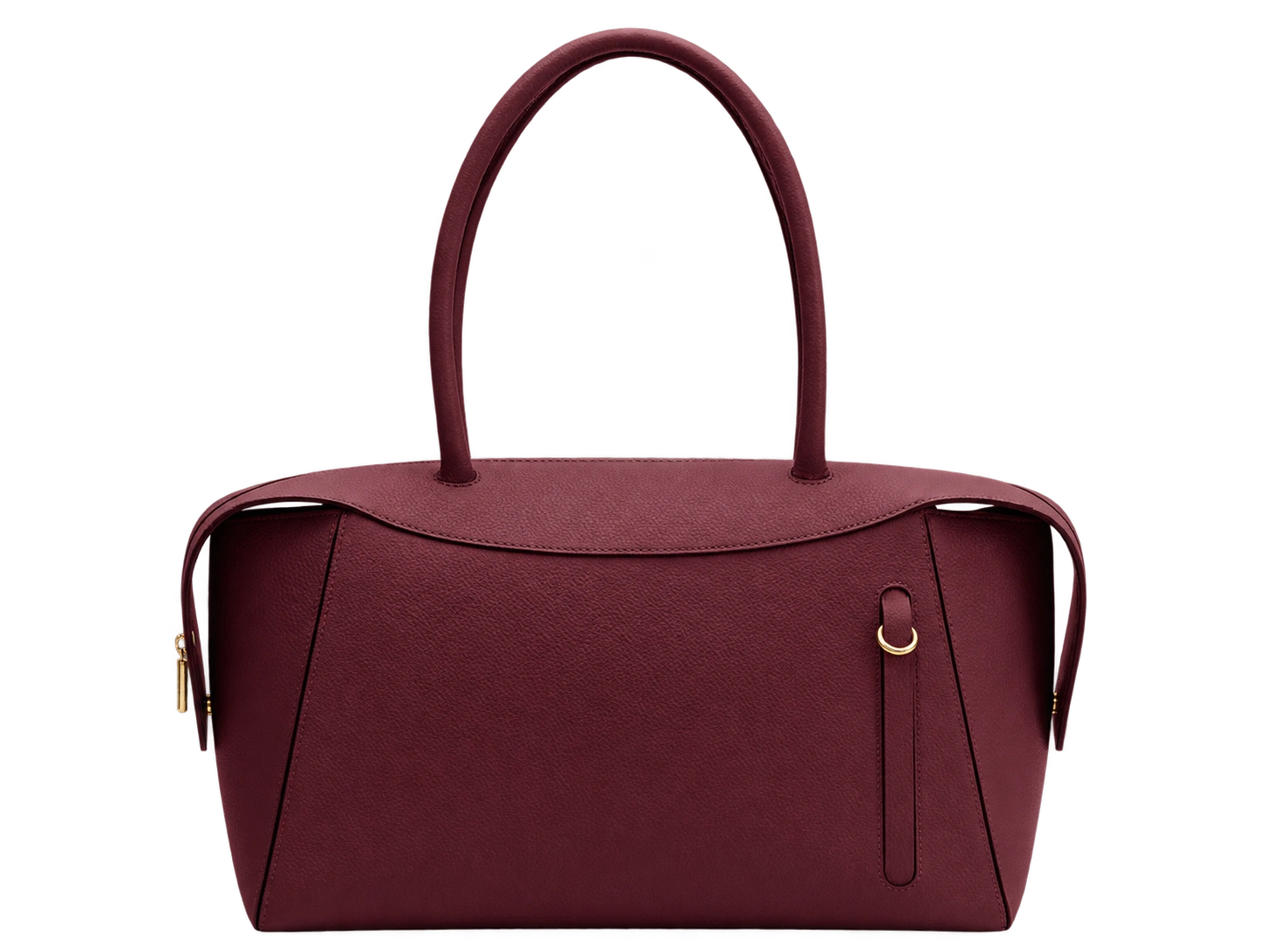 Cuyana Forma Bowler Bag in deep Cherry pebbled leather against white