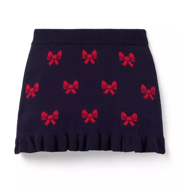 Janie and Jack Bow Sweater Skirt, Navy with burgundy bows