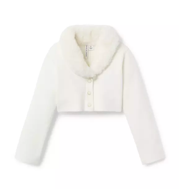 Janie and Jack Faux Fur Collar Cardigan, Cream and Sugar