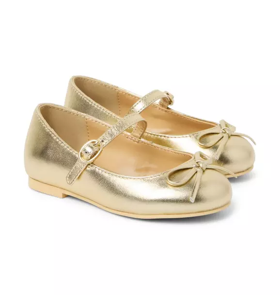 Janie and Jack Metallic Bow Ballet Flats, Gold