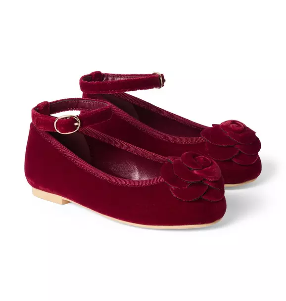 Janie and Jack Velvet Rosette Ballet Flats, Maroon Berry