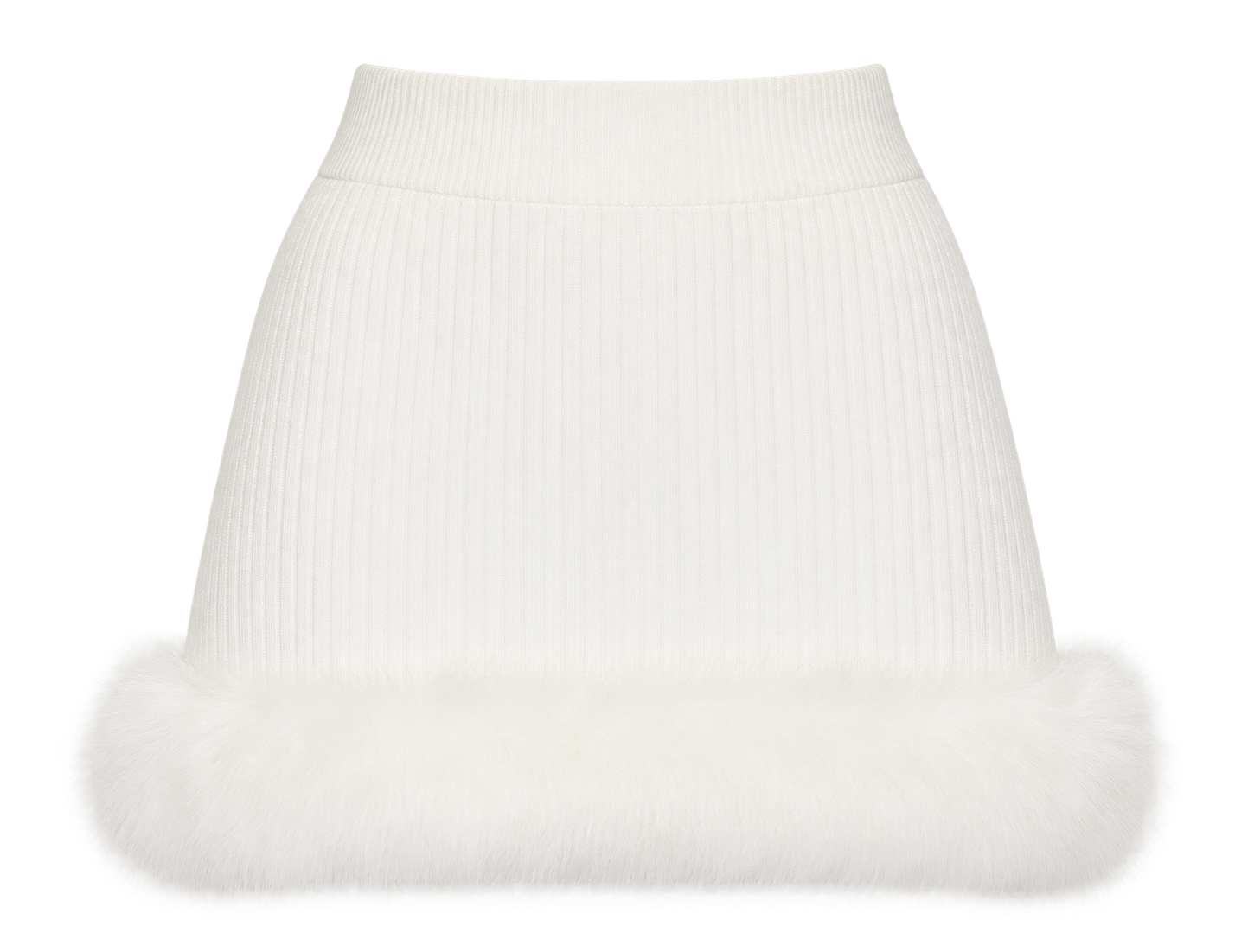 Show Me Your Mumu Fran Mini Skirt, White Knit with Faux Fur, product only