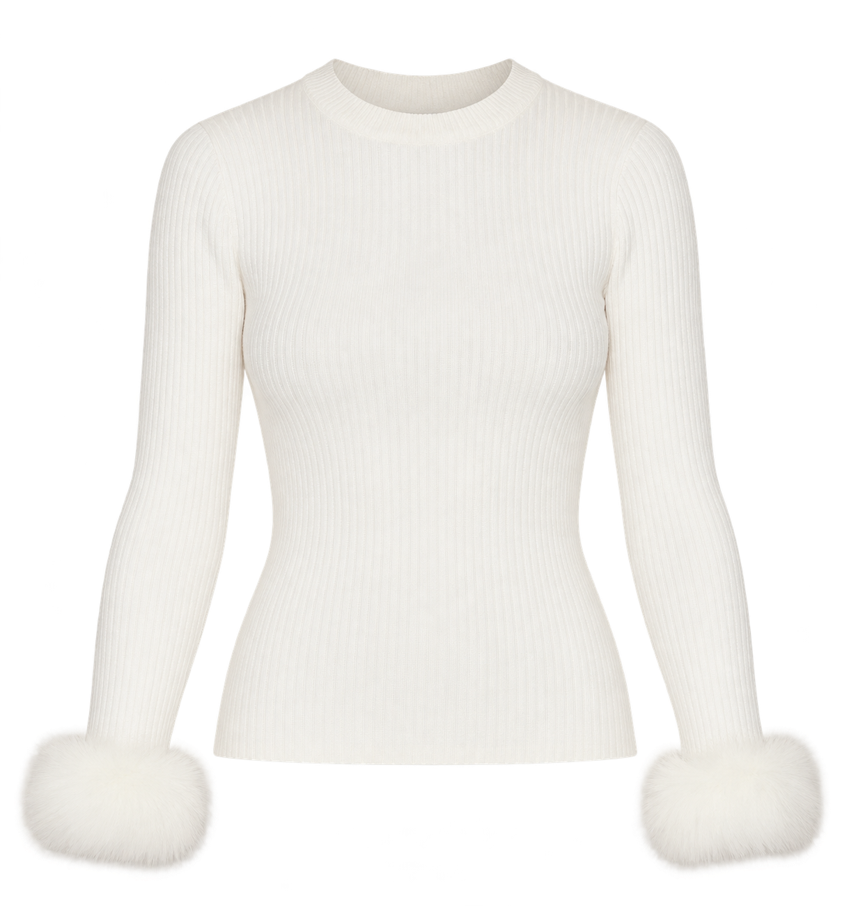 Show Me Your Mumu Fran Top, White Knit with Faux Fur, product only