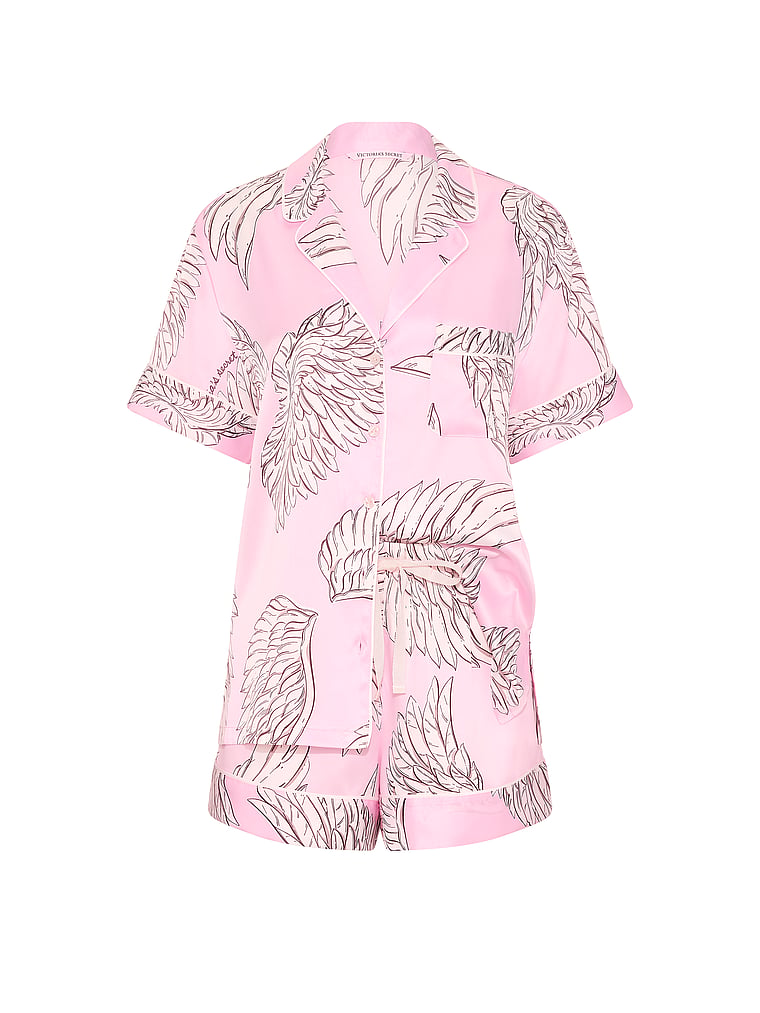 Angel Wings Short Pajamas · Angel Pink Wings · Printed satin · product-only photo