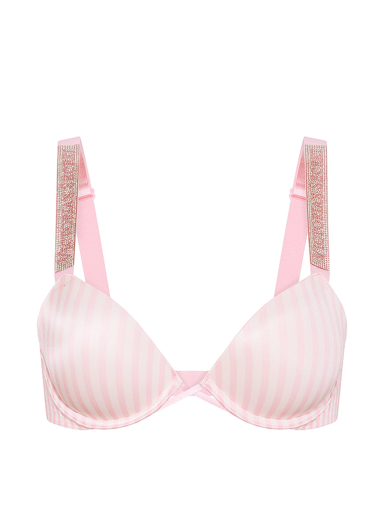 Logo Shine Strap Push-Up Bra · Iconic Pink Stripes · product-only photo