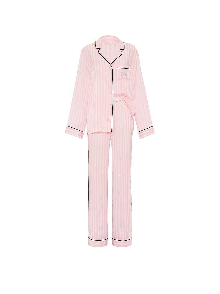 Signature Satin Long Pajamas · Iconic Pink Stripes · product-only photo