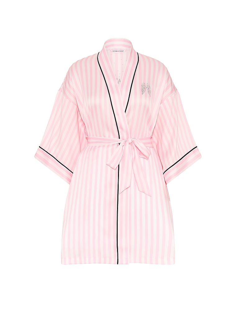 Signature Satin Piped Robe · Iconic Pink Stripes · product-only photo