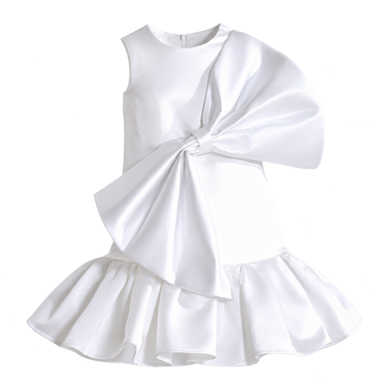 Tulleen Dahlielle Dress — White satin with a statement bow